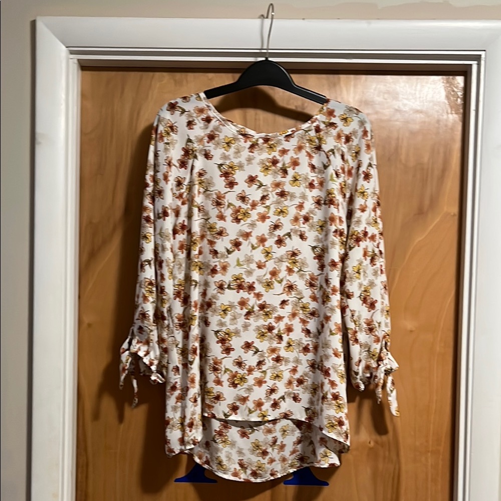Cream and Brown Asymmetrical Blouse with Relaxed Fit